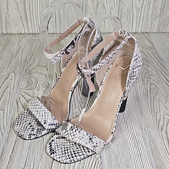 BCBGeneration Lexana Snakeprint Leather Ankle Strap Heeled Sandals Womens 5 NEW - Picture 10 of 13